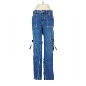 Medium Washed Blue Women's Cargo Jeans with Pockets and side pockets size 1